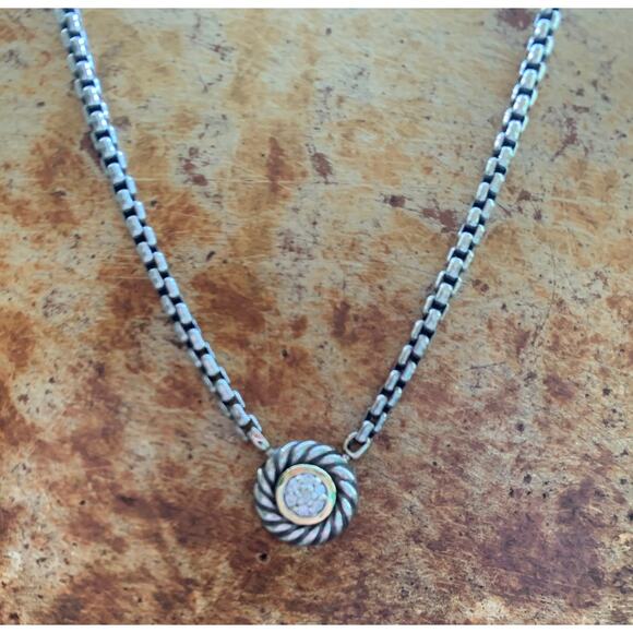David Yurman Sterling Silver, 18K Gold and Diamond Necklace - Picture 4 of 7